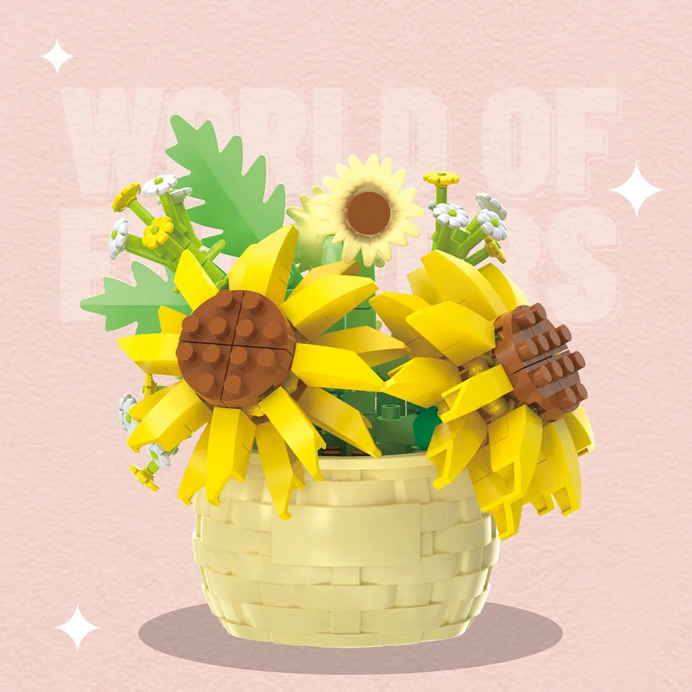 DIY Potted Plant Building Blocks Set - Rose Sunflower Succulents Bonsai Tree Romantic Garden Kids Model Bricks Toy Kit Econic Blanks