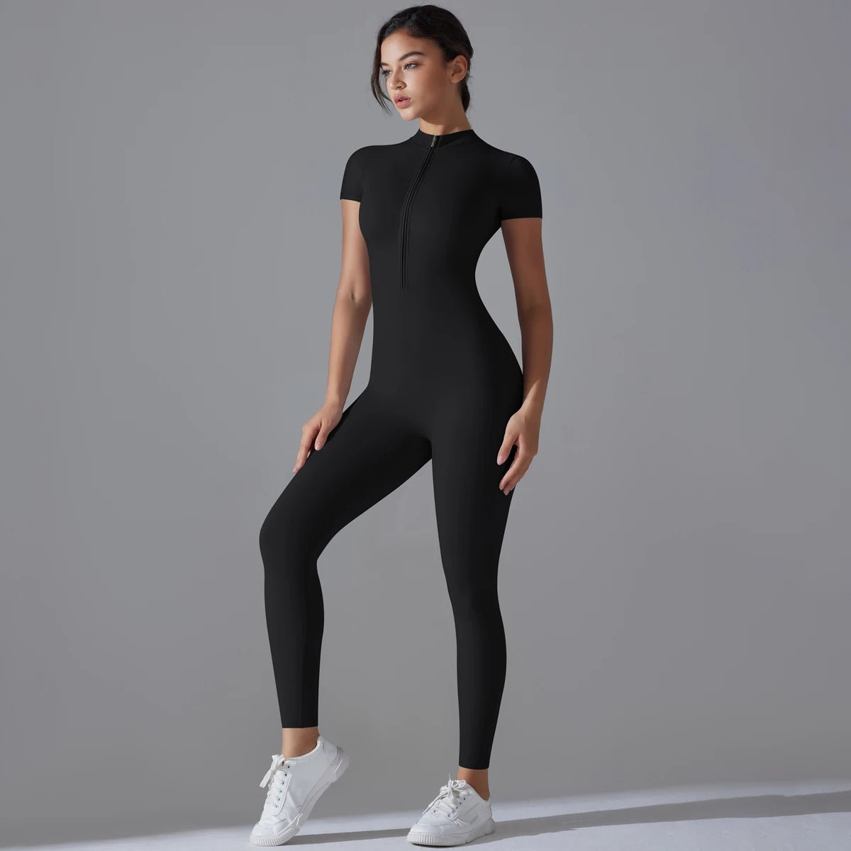 Yoga Set Women's Jumpsuits One-Piece Suit Zipper Short Sleeve Gym Push Up Workout Clothes Fitness Bodysuit Sportswear Tracksuit Quick Pick Grocers