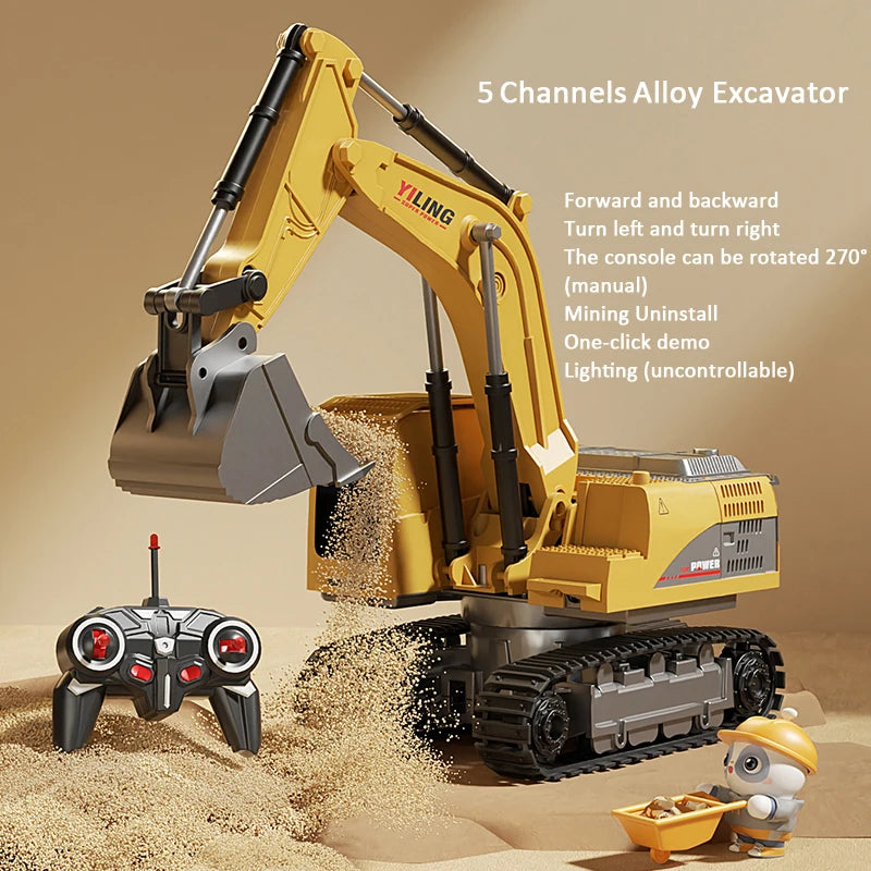 Alloy Remote Control Excavator Toy Car with Lights Sound Effect Electric Excavator Automobile Engineering Vehicle Children Gifts Econic Blanks