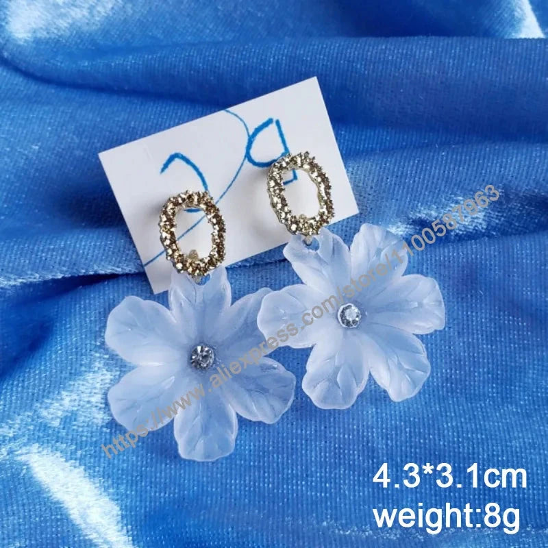Pure White Women's Dangle Earrings Blooming Flower Acrylic Enamel Butterfly Imitation Pearl Heart Hanging Earrings Elegant brinc Econic Blanks