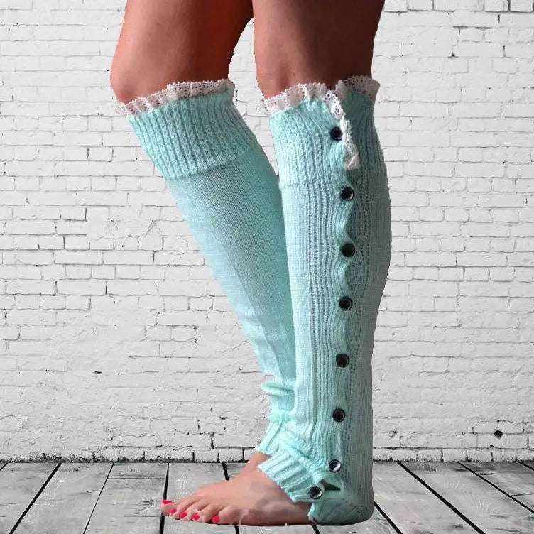JK Girls Leg Sock Set Lolita Button Lace Warm Sock Set New Button Lace Sock Set Straight Knitted Leg Warmers Quick Pick Grocers