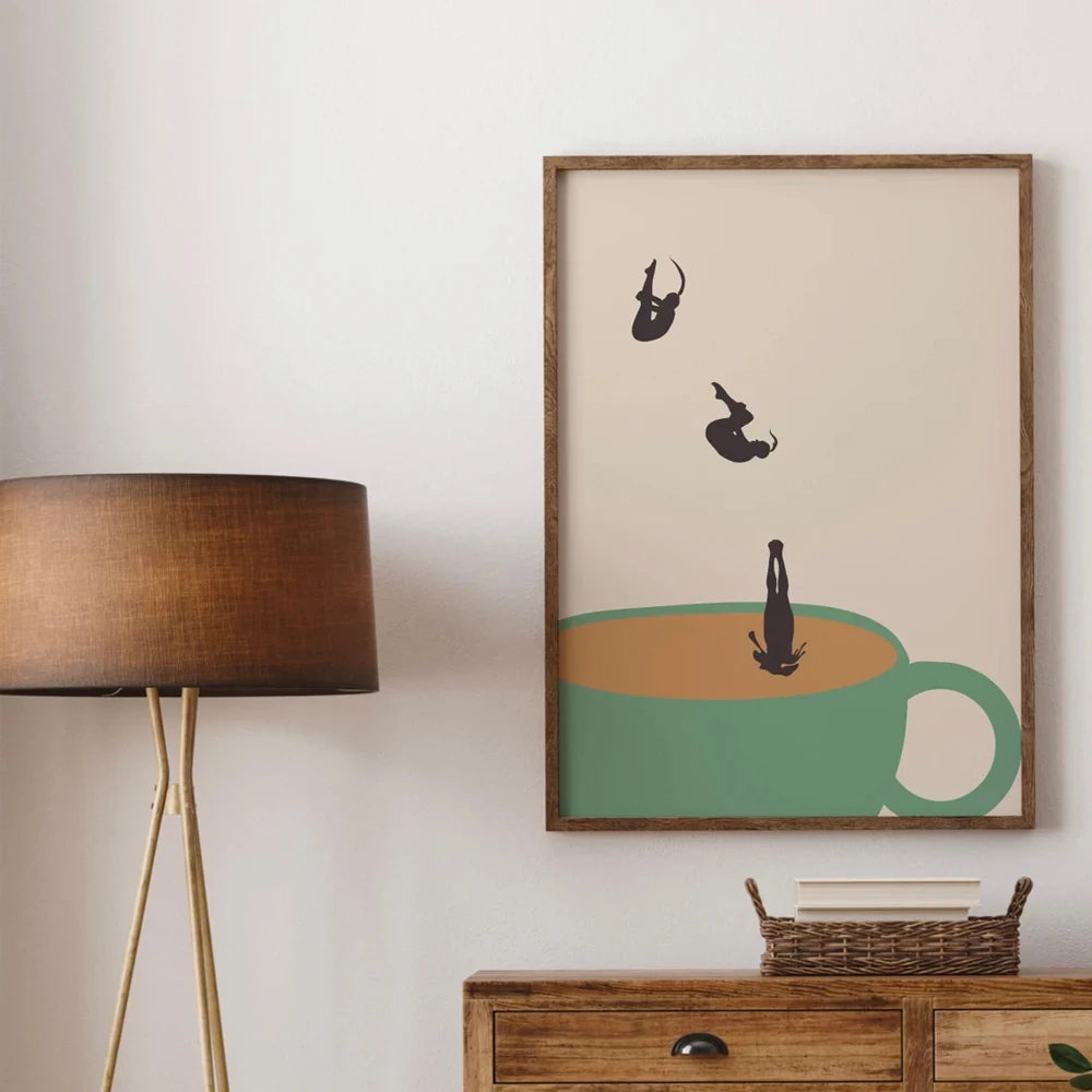 Retro Coffee Diving Poster Canvas Painting Good Morning Coffee Lover Print Wall Art for Living Room Home Kitchen Decor Frameless Quick Pick Grocers
