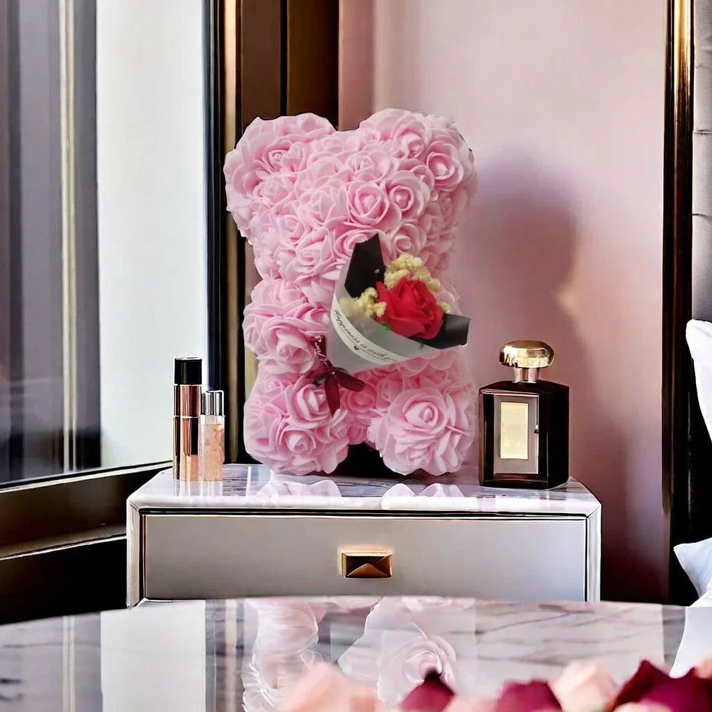 Foam rose teddy bear carry bouquet. Ideal for weddings, Mother's Day, thank you to nurses/teachers or other celebrations! Quick Pick Grocers