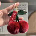 ZAKOL New Cute Fluffy Rex Rabbit Fur Ball Pompom Leaf Keychain Cherry Key Chain Handbag Car Key Chain Ring Gift Quick Pick Grocers