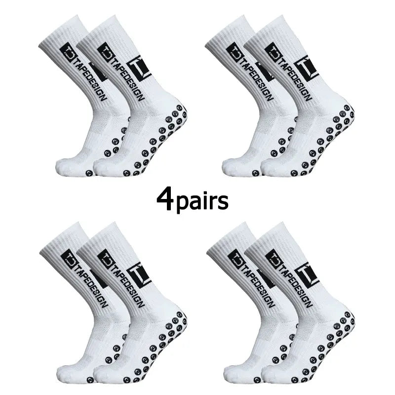 4Pairs/Lot 2024 New ANTI SLIP Tapedesign Football Socks Mid Calf Non-Slip Soccer Sport Cycling Sports Mens Sock EU38-45 Quick Pick Grocers