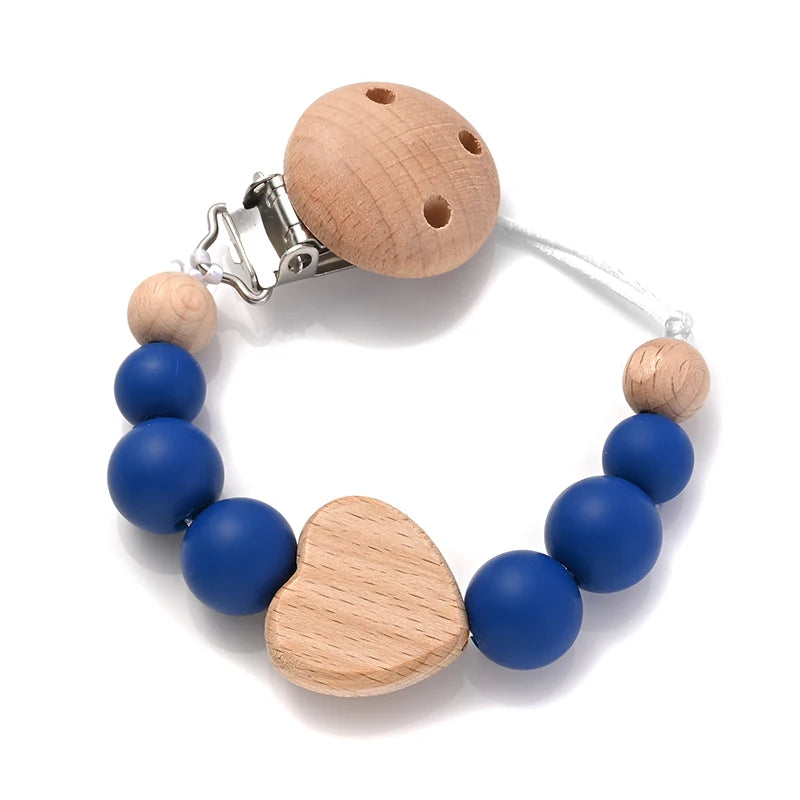 Baby Pacifier Chain Clips Wood Pentagram Teether Silicone Round Beads Teething Chain For Baby Care Soother Chew Toys Shower Gift Purest Peak