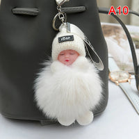 Pompom Sleeping Baby Keychain Cute Fluffy Plush Doll Keyholder Women Girl Bags Keyrings Cars Key Ring Gift Charming Decoration Quick Pick Grocers