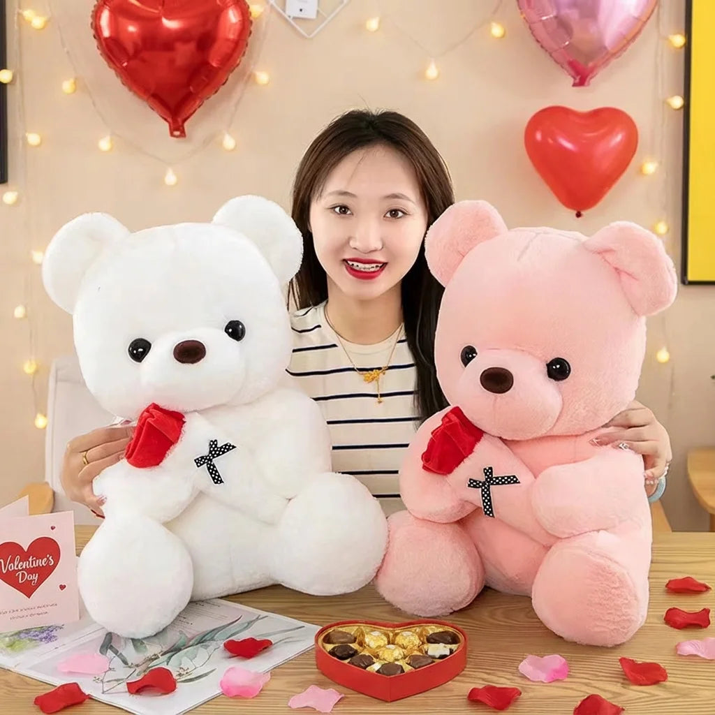 Cute Rose Bear Plush Toy Stuffed Animal Doll Romantic Gift for Girlfriend Valentines Day Birthday and Anniversary Present Quick Pick Grocers