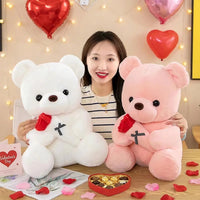 Cute Rose Bear Plush Toy Stuffed Animal Doll Romantic Gift for Girlfriend Valentines Day Birthday and Anniversary Present Quick Pick Grocers
