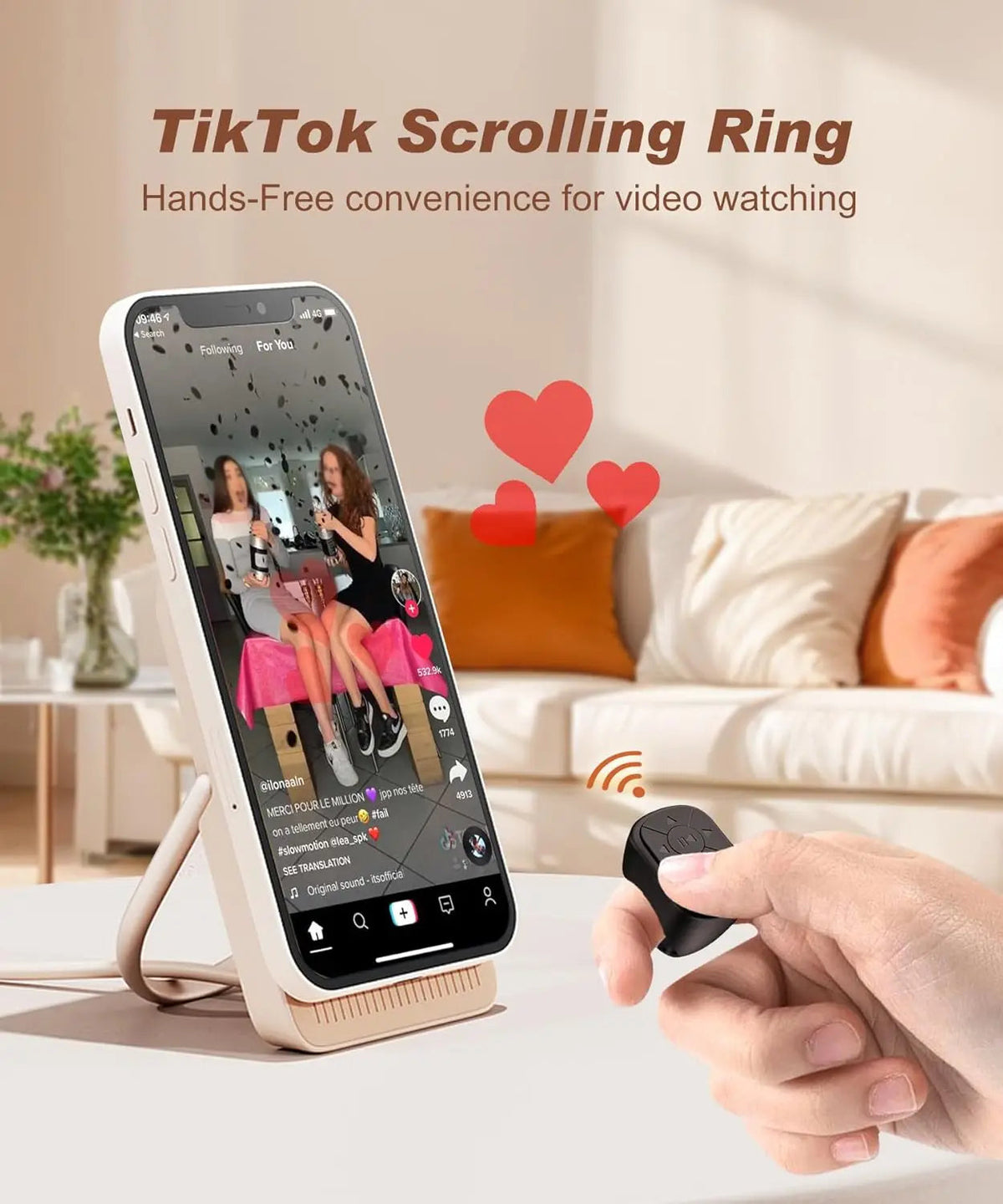 Tiktok Scrolling Ring Tiktok Remote Control Is Suitable for Iphone, iPad Bluetooth Page Turning Ring Roller, Both Camera Shutter, Short Video and Music Remote Control Function, Compatible with Ios and Android Phones Quick Pick Grocers