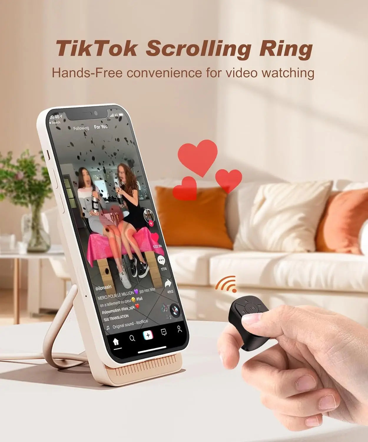 Tiktok Scrolling Ring Tiktok Remote Control Is Suitable for Iphone, iPad Bluetooth Page Turning Ring Roller, Both Camera Shutter, Short Video and Music Remote Control Function, Compatible with Ios and Android Phones Quick Pick Grocers