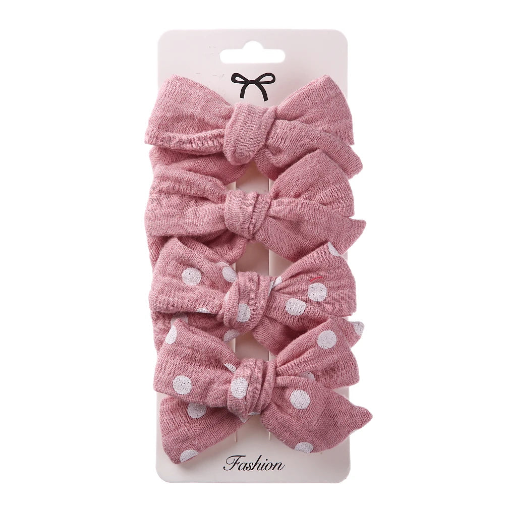 4Pcs/Set Baby Bows Hair Clips Muslin Girls Hairpins Hairclip For Kids Cotton Linen Barrette Flower Print Side Pin  Accessories Purest Peak