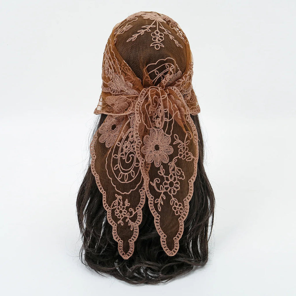Elegant Lace Scarf Hollow Out Embroidery Foulard Bandana Solid Color Triangular Scarf Thin Vintage HandkerChiefs for Hair Woman Quick Pick Grocers