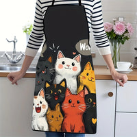 Cute Cat Pattern Polyester Apron  Vibrant Cartoon Cats with Hearts & Stars DesignKitchen Apron for Cooking, Baking Home Decor Quick Pick Grocers