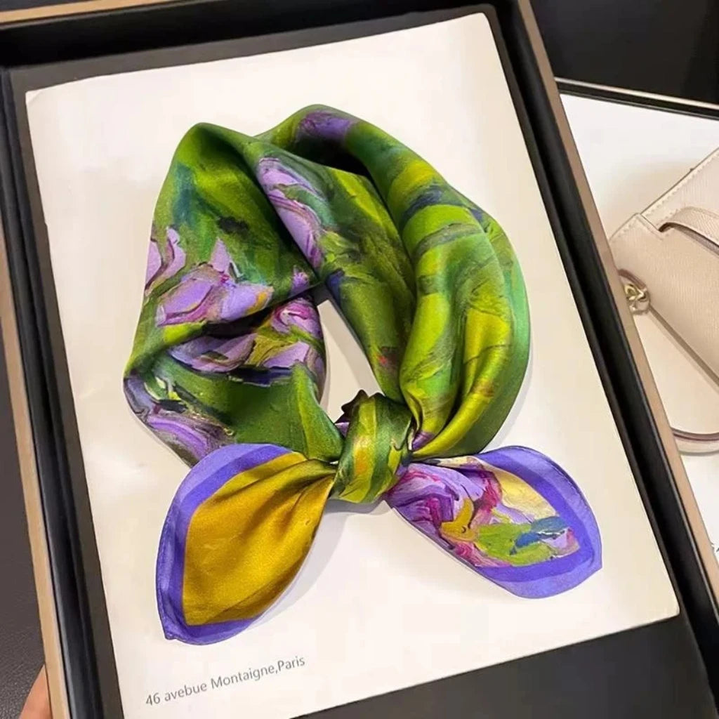 2025 Fashion 100% Real Silk Scarf 53cm Square Bandelet Women's Silk Temperament Small Scarf Neck Decorative Wrap Printed Scarves Quick Pick Grocers