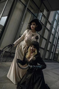 In Stock Moth Lady Evil Cosplay Fantasia Village Vampire Lady Dimitrescu Costume Women Black Dress Halloween Carnival Party Suit Quick Pick Grocers
