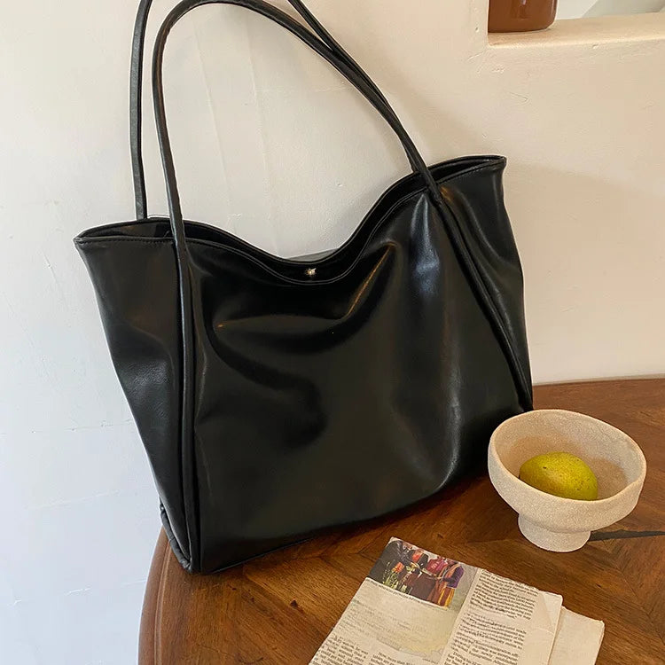 Portable Texture Tote Bag for Women, Shoulder Underarm Bag, Commuting Bag, Large Capacity, Niche Design, Autumn Winter Handbags Quick Pick Grocers