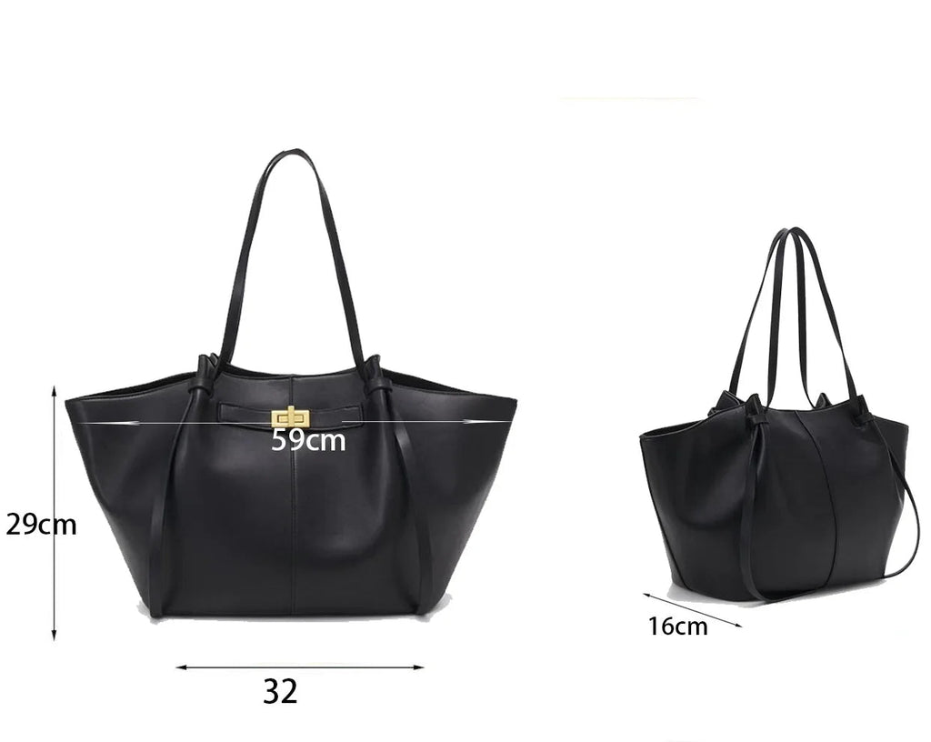 Fashion Large Capacity Trapeze Women Shoulder Bags Designer Metal Lock Handbags High-Quality Pu Leather Big Tote Commute Bag Quick Pick Grocers