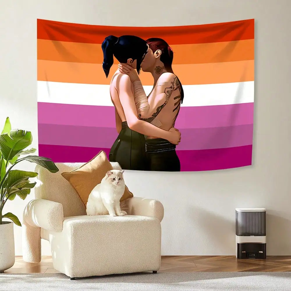 Arcane Lesbian Women Caitlyn Pink Rainbow Tapestry Flag Wall Hanging College Dorm Room Guys Man Cave Art Banner Vintage Blanket Quick Pick Grocers