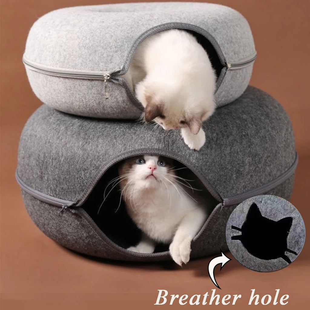 B-Tunnel Donut Cat Bed Interactive Tunnel Pet Felt Indoor Toys Cats House Kitten Training Toy Cat Kennel Cat Accessories Quick Pick Grocers