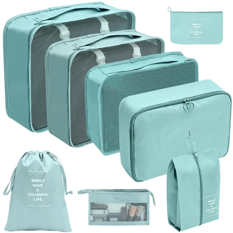 7/8/9/10 Pcs Set Travel Organizer Storage Bags Suitcase Packing Cubes Set Cases Portable Luggage Clothes Shoe Tidy Pouch Folding Econic Blanks