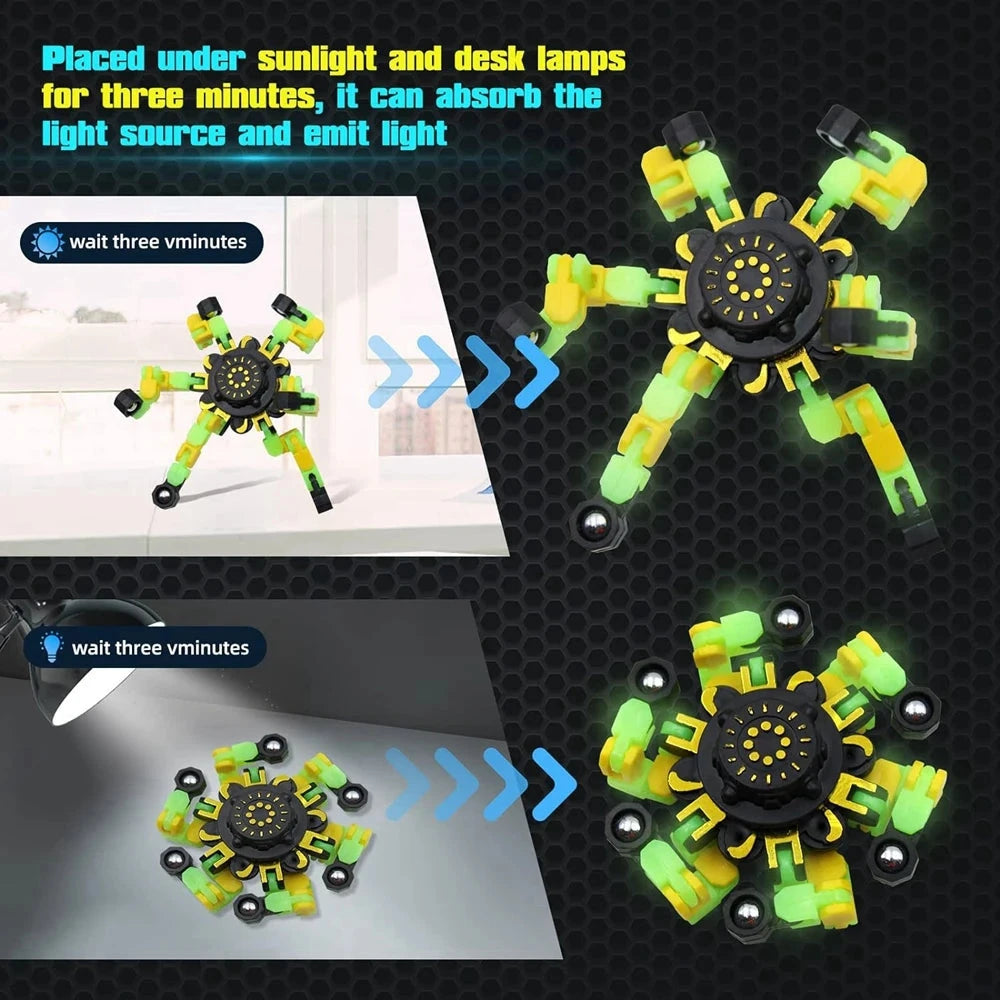 4Pcs Fidget Spinners Glow in The Dark Fingertip Gyro DIY Deformable Robot Funny Sensory Toys Decompression Spinner Party Favors Econic Blanks