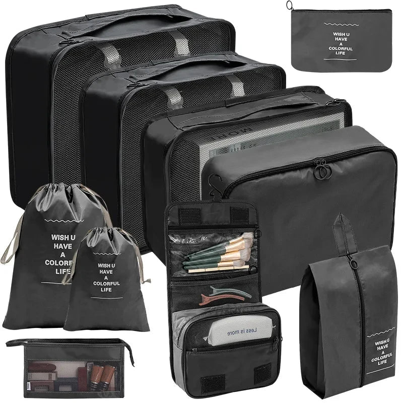 7/8/9/10 Pcs Set Travel Organizer Storage Bags Suitcase Packing Cubes Set Cases Portable Luggage Clothes Shoe Tidy Pouch Folding Econic Blanks