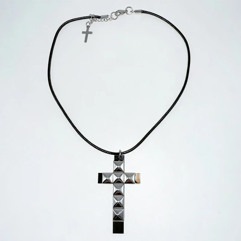Punk Jewelry Rivet Cross Pendant Necklace for Women Cool Accessories Grunge Rock Fashion 90s Aesthetic Necklace Goth Quick Pick Grocers