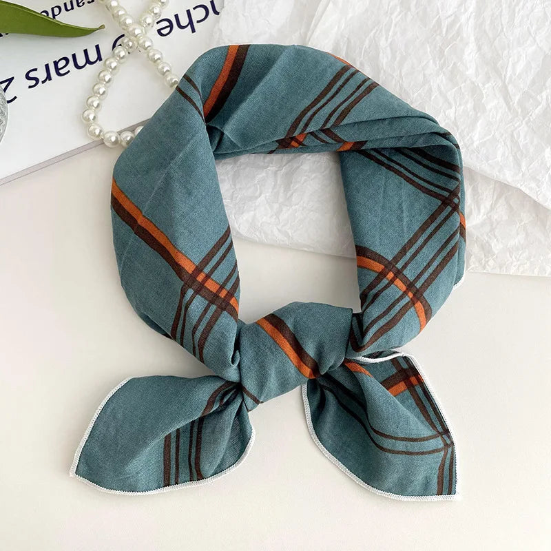 55cm Laies Headband Cotton Linen Square Scarf Women Korean College Girls Fashion Spring Autumn New Style Elegant Neck Scarves Quick Pick Grocers