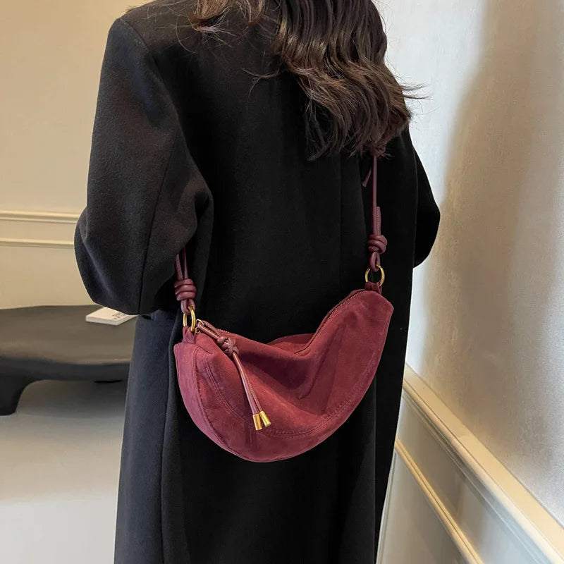 Faux Suede Super Popular Niche Suede Shoulder Bag for Women 2025 Hot Sale Single Crossbody Bags Underarm Dumpling Sweet Bags Quick Pick Grocers