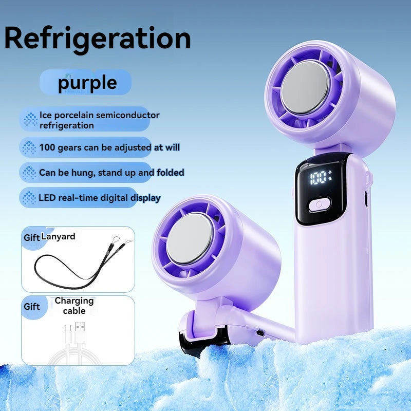 JPNPL 4000mAh Hanging Ice Pack Handheld High-speed Fan Folding 100 Speed Infinitely Adjustable Fan Portable For Outdoor Neck Quick Pick Grocers