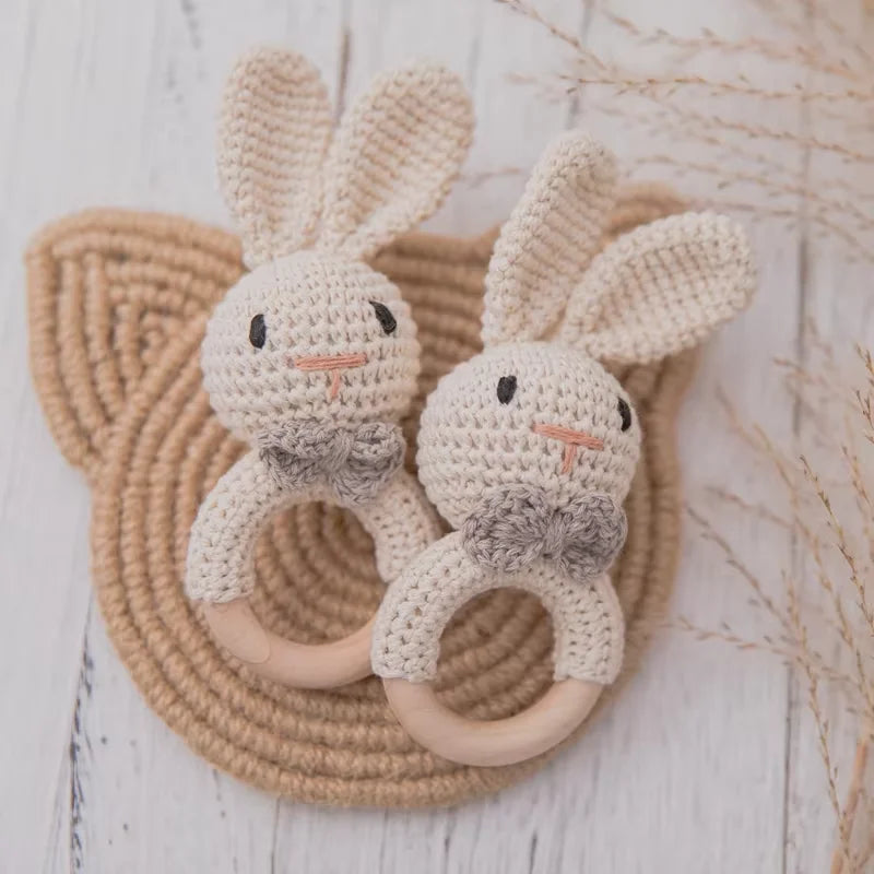 Baby Crochet Rattle Wooden Teether Toy BPA Free Wood Rodent Rabbit Rattle Baby Mobile Play Gym Newborn Educational Music Toys Purest Peak