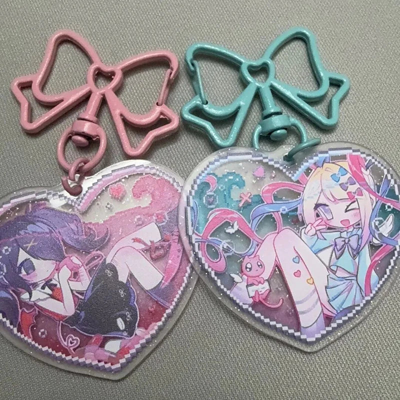 Game NEEDY GIRL OVERDOSE Rain Ame KAnge Cosplay Keychain Acrylic Heart Pendant Keyring Key Chain Bag Accessories Girls Ornament Econic Blanks