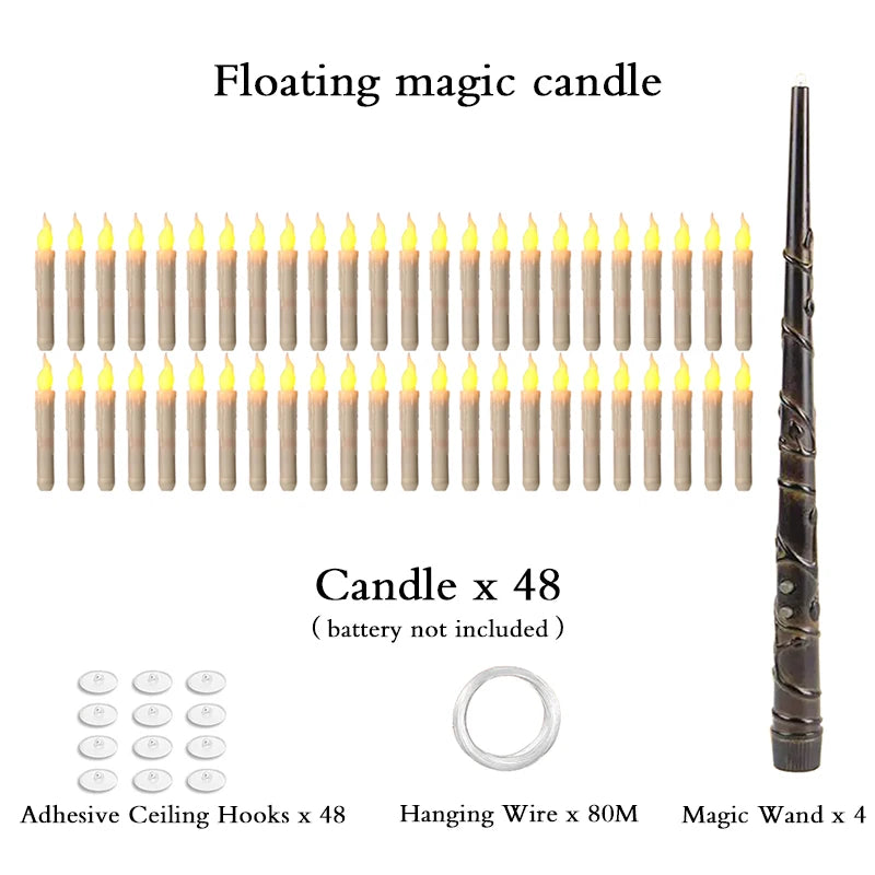 Halloween LED Floating Candles Magic Wand Remote Hanging Operated Potter Harries Battery Floating Candles Warm Light Decoration Quick Pick Grocers