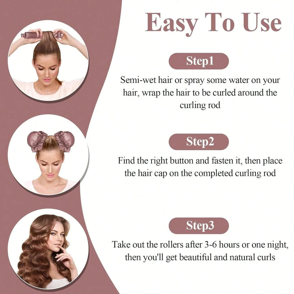 3pc Satin Heatless Curling Rod with Hair Caps, Soft Overnight Curling Rod Headband for Long Hair, DIY Hairstyling Tools Quick Pick Grocers