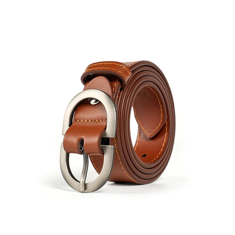 BEAUTODAY Belt Women Genuine Cow Leather Metal Oval Buckle Retro Simple Solid Ladies Jeans Dress Waistband Handmade 91012 Quick Pick Grocers