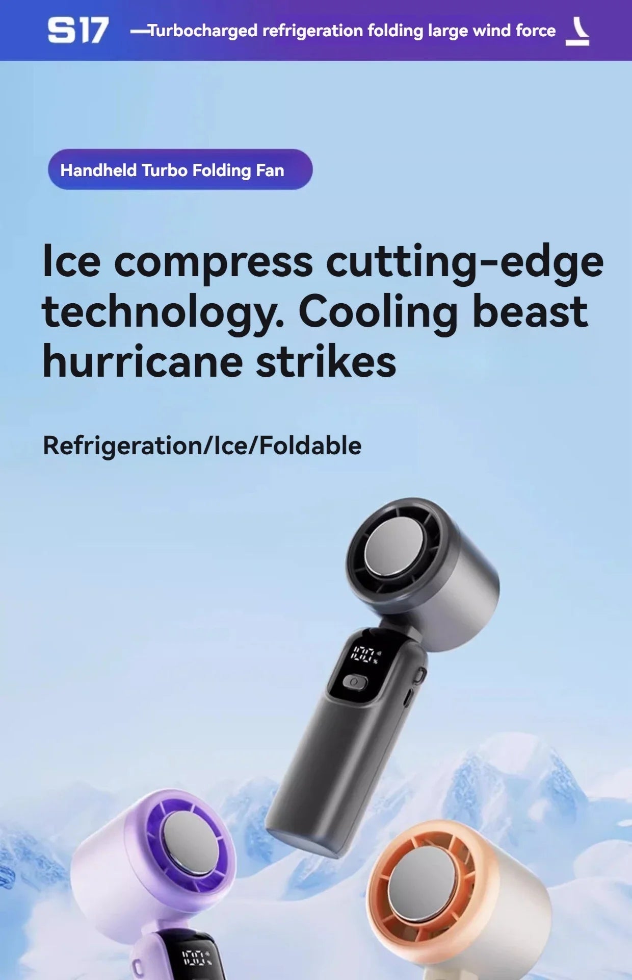JPNPL 4000mAh Hanging Ice Pack Handheld High-speed Fan Folding 100 Speed Infinitely Adjustable Fan Portable For Outdoor Neck Quick Pick Grocers