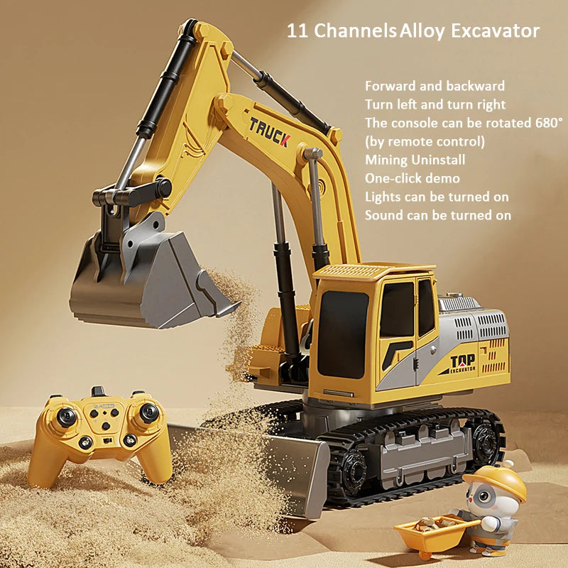 Alloy Remote Control Excavator Toy Car with Lights Sound Effect Electric Excavator Automobile Engineering Vehicle Children Gifts Econic Blanks
