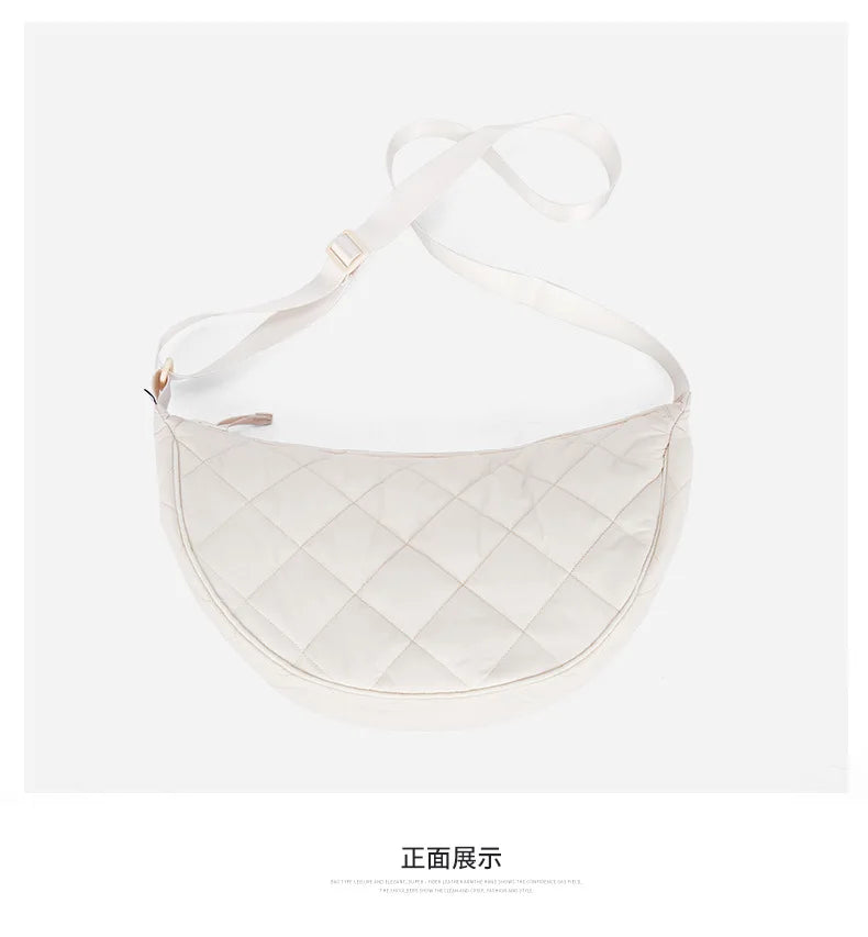 Waist Half Moon Belt Bag Solid Color Crossbody Bag Large Capacity Shoulder Bags Portable Nylon Plaid Travel Bags for Commuting Quick Pick Grocers
