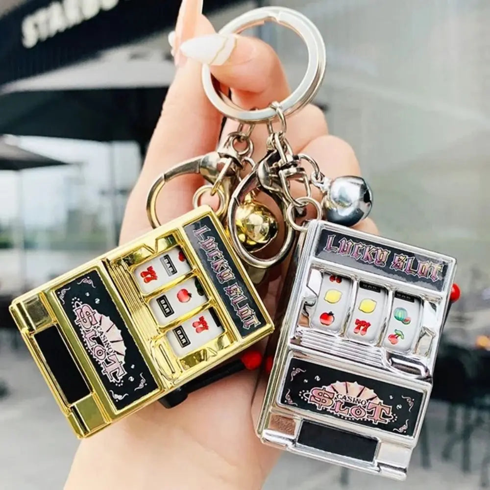Mini Gambling Slot Machine Key Chains Creative Arcade Pocket Fruit Lucky Jackpot Gadget Antistress Toy Funny Games Keychain Ring Econic Blanks