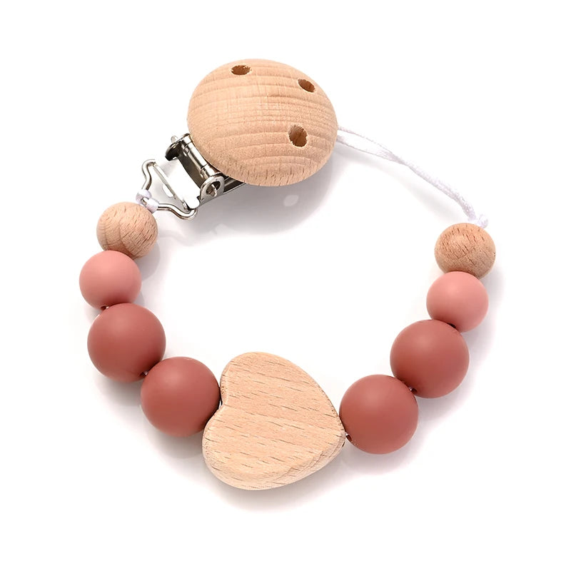 Baby Pacifier Chain Clips Wood Pentagram Teether Silicone Round Beads Teething Chain For Baby Care Soother Chew Toys Shower Gift Purest Peak
