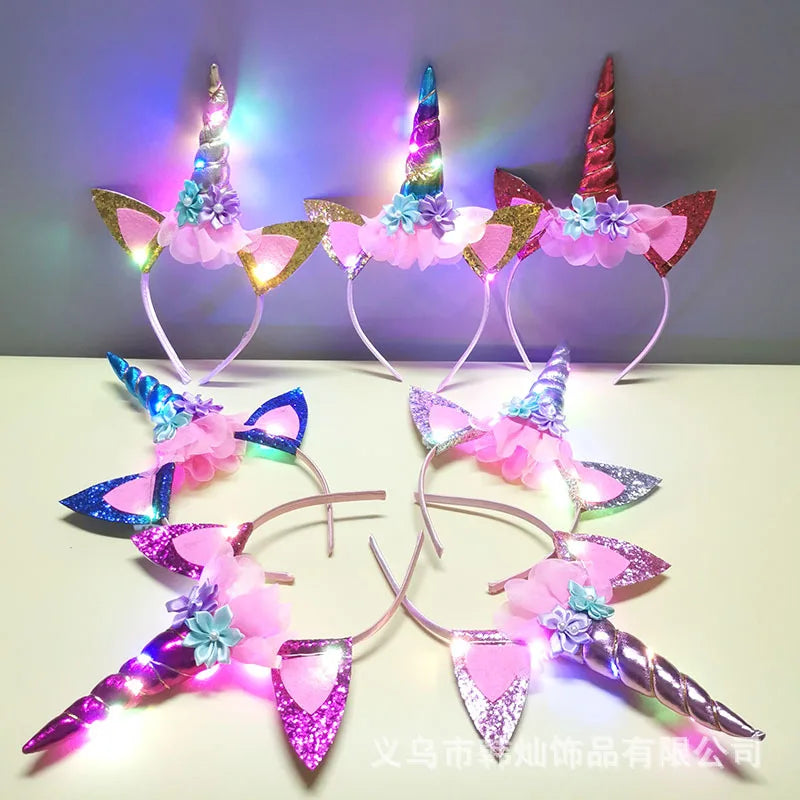 New Halloween Cute Unicorn Headband for Girls Lights Up Pink Sweet Party Hairpins Unique Cartoon Hair Accessories for Children Quick Pick Grocers