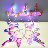 New Halloween Cute Unicorn Headband for Girls Lights Up Pink Sweet Party Hairpins Unique Cartoon Hair Accessories for Children Quick Pick Grocers