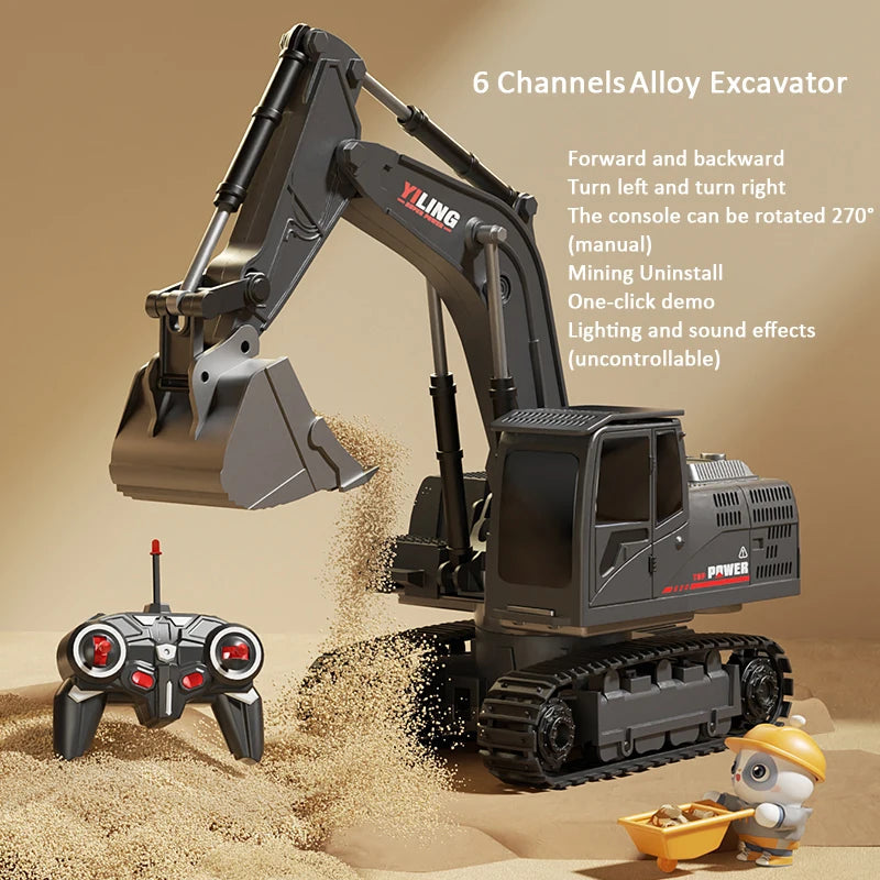 Alloy Remote Control Excavator Toy Car with Lights Sound Effect Electric Excavator Automobile Engineering Vehicle Children Gifts Econic Blanks