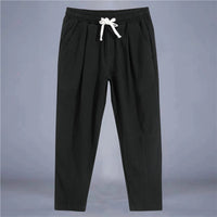 Men's Trousers Cotton Linen Fashion Casual Pants Solid Color Breathable Loose Shorts Straight Drawstring Pants Streetwear Men Quick Pick Grocers