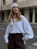 Bornladies 100% Cotton Spring Summer Versatile Lazy Casual Shirt Women's Fashionable Solid Color Loose Shirt Cardigan Shirt Econic Blanks