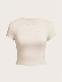 4 pieces Solid color basic short sleeved tight fitting T-shirt for women's casual summer minimalist women's style top O-neck Quick Pick Grocers
