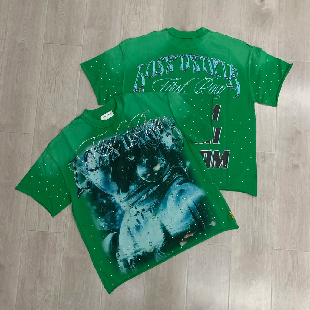 Streetwear Vintage Washed Diamond Cropped Tee for Men Crew Neck Short Sleeve Loose Cotton Rhineston Tshirts Oversized Quick Pick Grocers