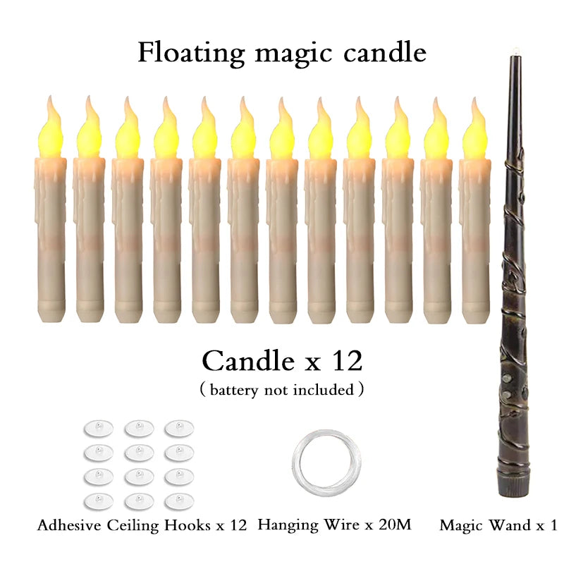 Halloween LED Floating Candles Magic Wand Remote Hanging Operated Potter Harries Battery Floating Candles Warm Light Decoration Quick Pick Grocers