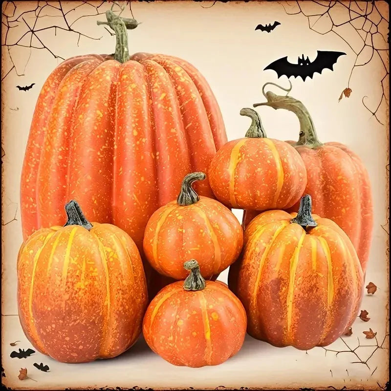 7pcs Pumpkin Autumn Decor Outdoor Orange Foam Plastic Fake Artificial Pumpkin Halloween Harvest Festival  Home Table Decor Quick Pick Grocers